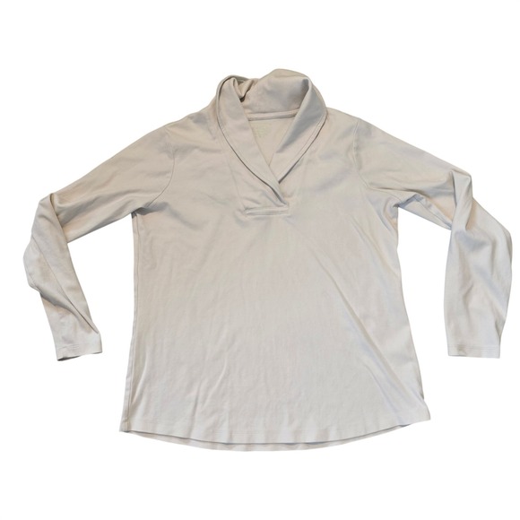 L.L. Bean Tops - LL Bean Womens Cream Shawl Collar Long Sleeve Casual Top Shirt L REG